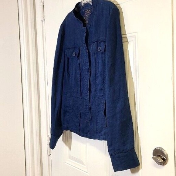 Coldwater Creek Linen Celebrate Your Spirit Size 12 Blue Button Front Jacket - Picture 15 of 16